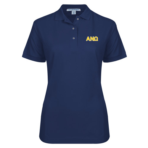 Womens Silk Touch Navy Pique Polo-Greek Letters