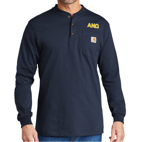 Carhartt Navy Long Sleeve Henley Shirt-Greek Letters