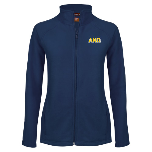 Womens Navy Fleece Full Zip Jacket-Greek Letters