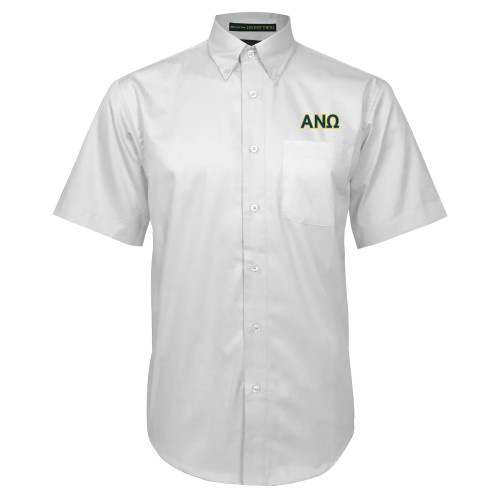 White Twill Button Down Short Sleeve-Greek Letters
