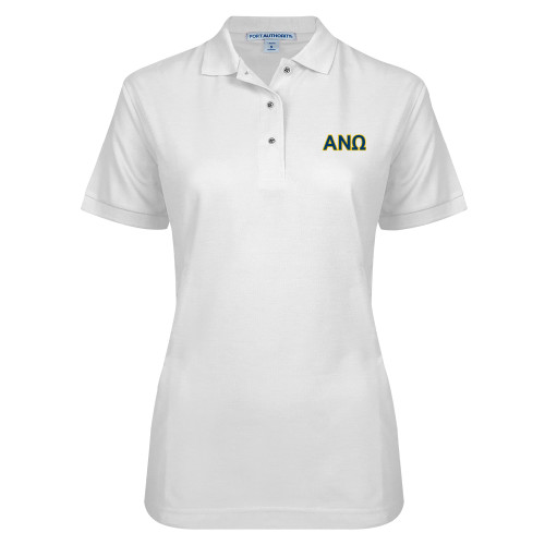 Womens Silk Touch White Pique Polo-Greek Letters
