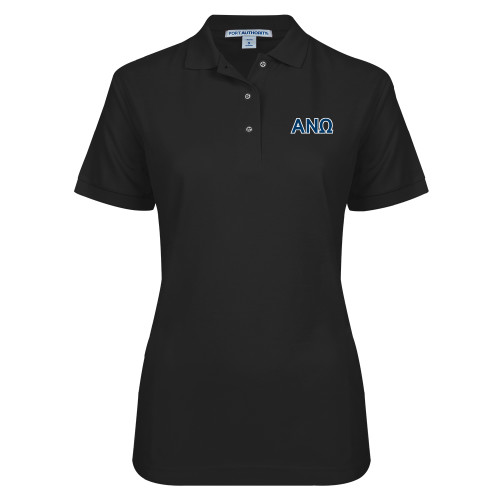 Womens Silk Touch Black Pique Polo-Greek Letters