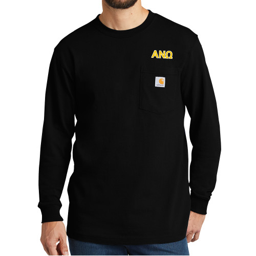 Carhartt Workwear Black Long Sleeve Pocket T Shirt-Greek Letters