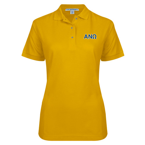 Womens Silk Touch Gold Pique Polo-Greek Letters
