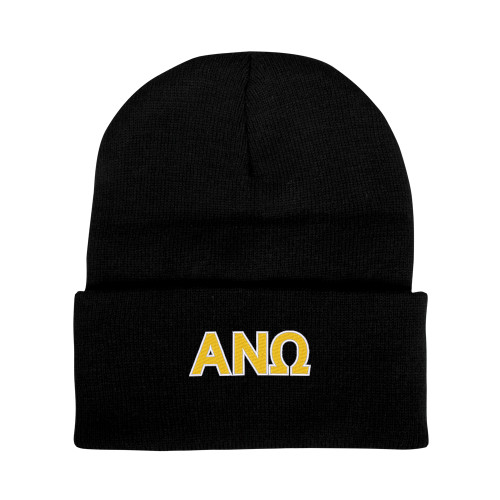 Black Knit Beanie w/Cuff-Greek Letters