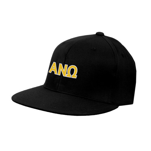 Black Flat Bill Snapback Hat-Greek Letters