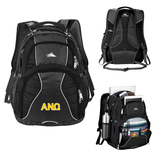 High Sierra Black Swerve Computer Backpack-Greek Letters