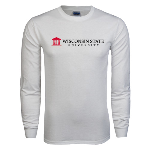 White Long Sleeve T Shirt-University Wordmark