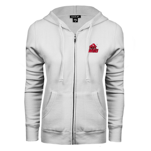 ENZA Womens White Fleece Full Zip Hoodie-Official Logo