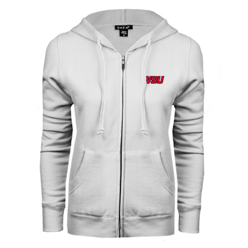 ENZA Womens White Fleece Full Zip Hoodie-WSU