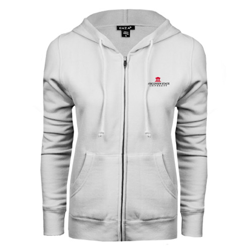 ENZA Womens White Fleece Full Zip Hoodie-University Mark