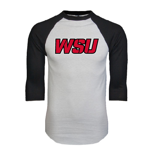 White/Black Raglan Baseball T Shirt-WSU