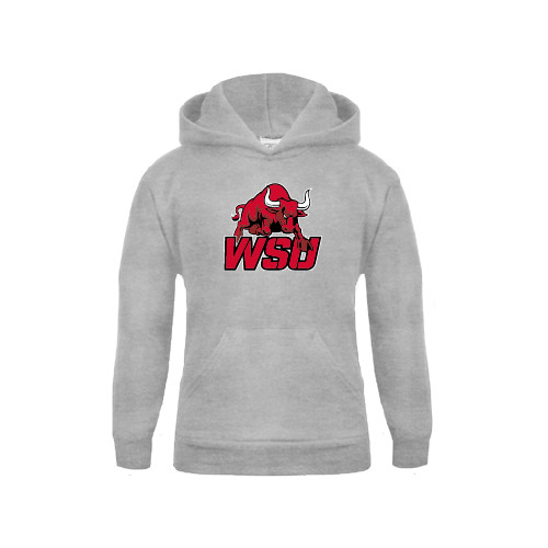 Youth Grey Fleece Hood-Official Logo