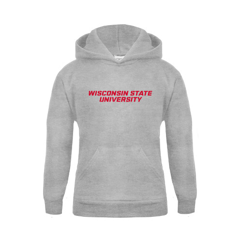 Youth Grey Fleece Hood-Athletic Wordmark