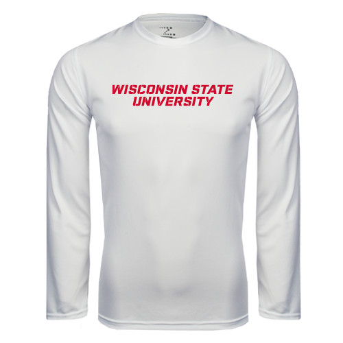 White Performance Long Sleeve Shirt-Athletic Wordmark