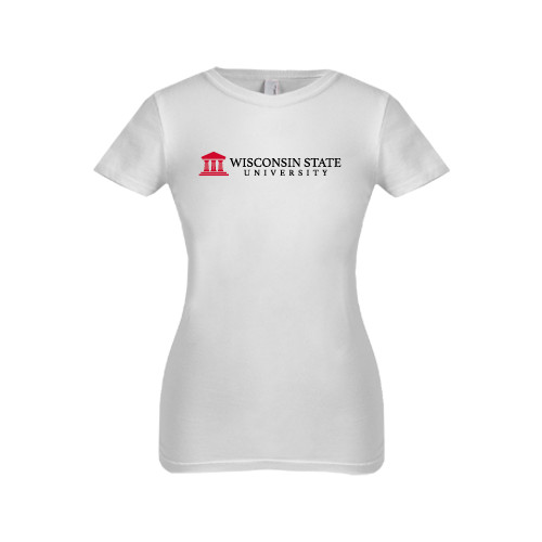 Next Level Girls White Fashion Fit T Shirt-University Wordmark
