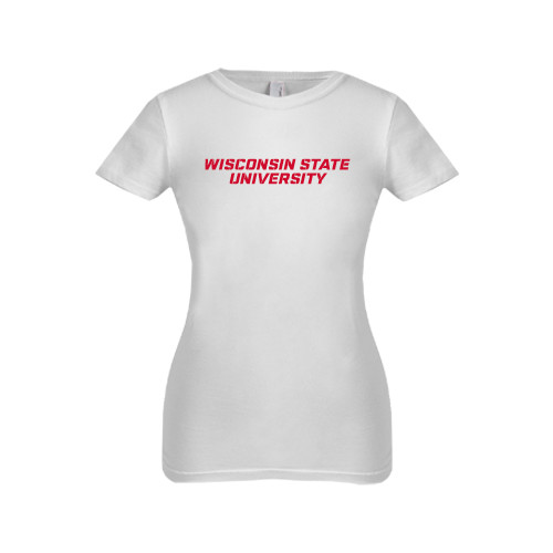 Next Level Girls White Fashion Fit T Shirt-Athletic Wordmark