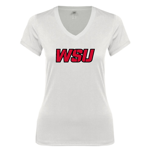 Next Level Womens White Ideal V Tee-WSU