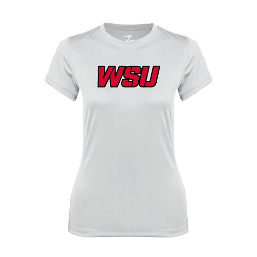 Womens White Performance Tee-WSU