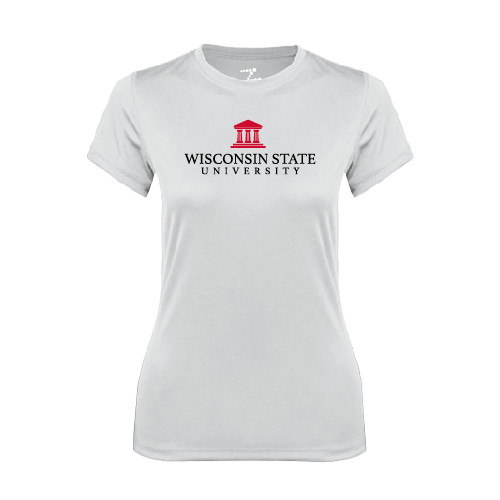 Womens White Performance Tee-University Mark