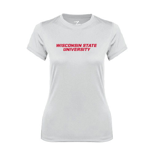 Womens White Performance Tee-Athletic Wordmark