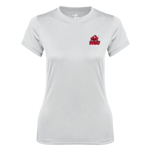 Womens White Performance Tee-Official Logo