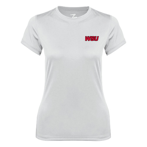 Womens White Performance Tee-WSU
