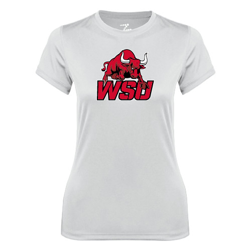Womens White Performance Tee-Official Logo