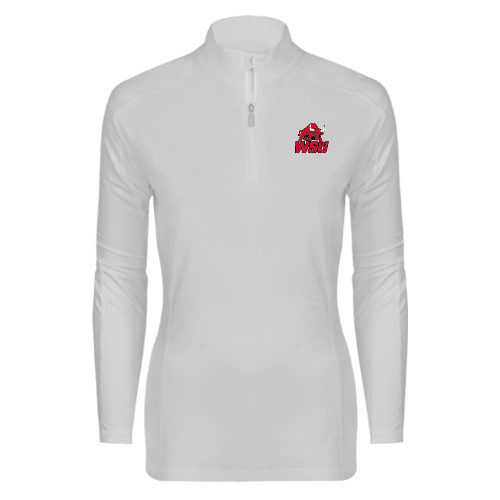Syntrel Womens White Interlock 1/4 Zip-Official Logo