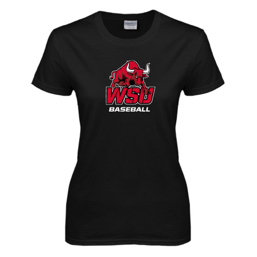Womens Black Short Sleeve Tee-Baseball