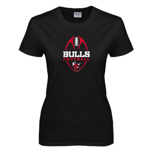 Womens Black Short Sleeve Tee-Tall Football Design