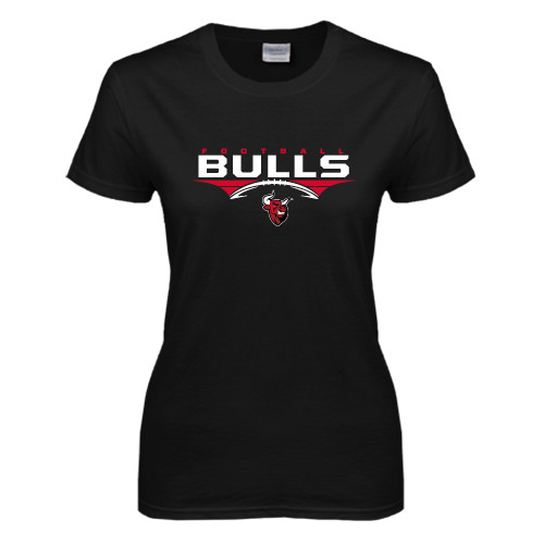 Womens Black Short Sleeve Tee-Football Design