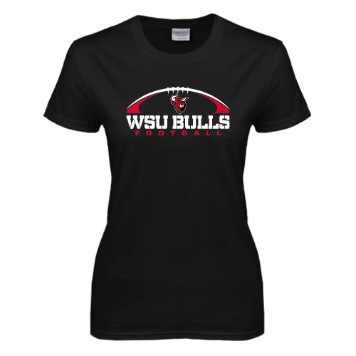 Womens Black Short Sleeve Tee-Arched Football Design
