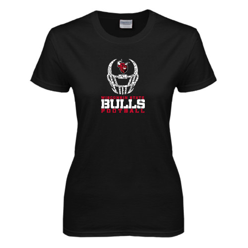 Womens Black Short Sleeve Tee-Football Helmet Design
