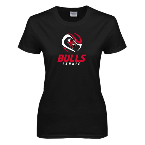Womens Black Short Sleeve Tee-Tennis Ball Design