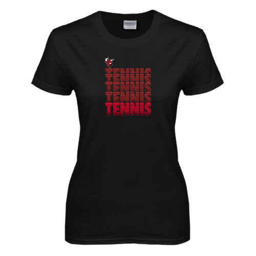 Womens Black Short Sleeve Tee-Tennis Design