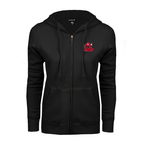 ENZA Womens Black Fleece Full Zip Hoodie-Official Logo