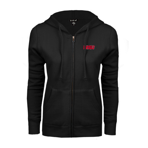 ENZA Womens Black Fleece Full Zip Hoodie-WSU