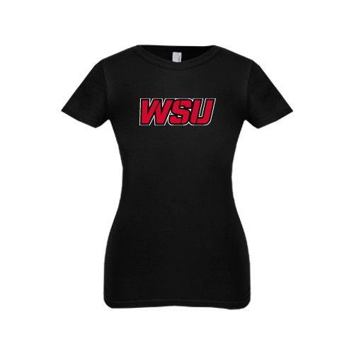 Next Level Girls Black Fashion Fit T Shirt-WSU