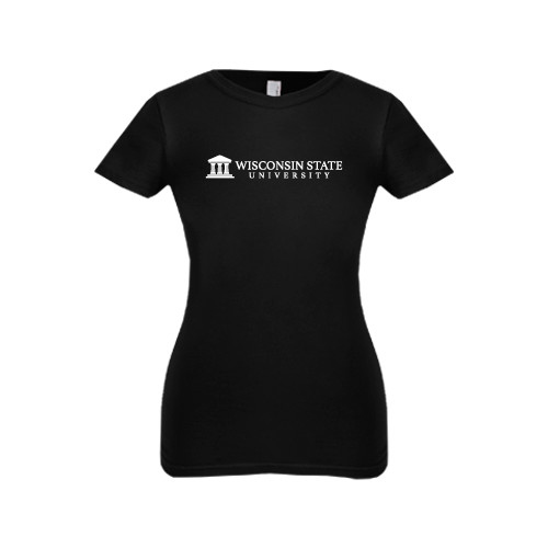 Next Level Girls Black Fashion Fit T Shirt-University Wordmark