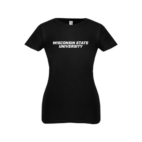 Next Level Girls Black Fashion Fit T Shirt-Athletic Wordmark