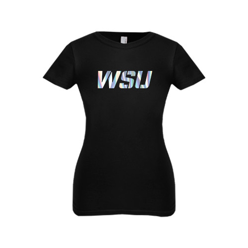 Next Level Girls Black Fashion Fit T Shirt-WSU Foil