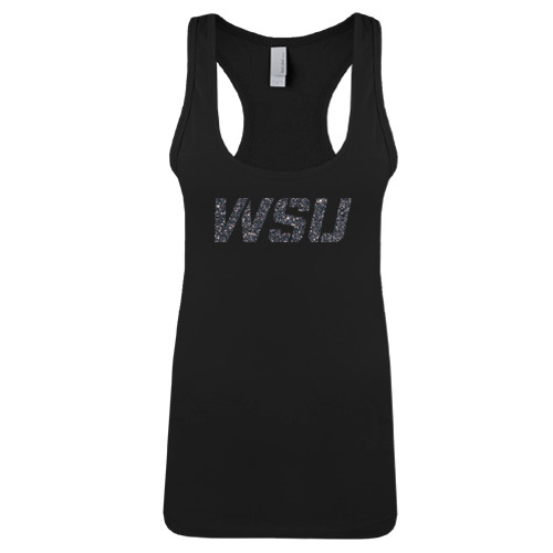 Next Level Womens Black Racerback Tank -WSU Graphite Glitter