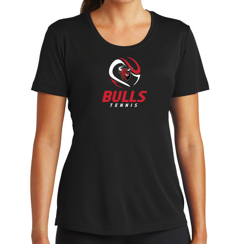 Womens Black Performance Tee-Tennis Ball Design