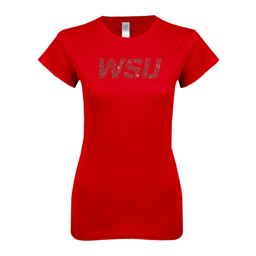 Next Level Womens Red Boyfriend Tee-WSU Red Glitter