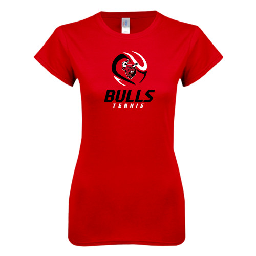 Next Level Womens Red Boyfriend Tee-Tennis Ball Design