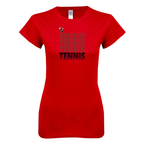 Next Level Womens Red Boyfriend Tee-Tennis Design