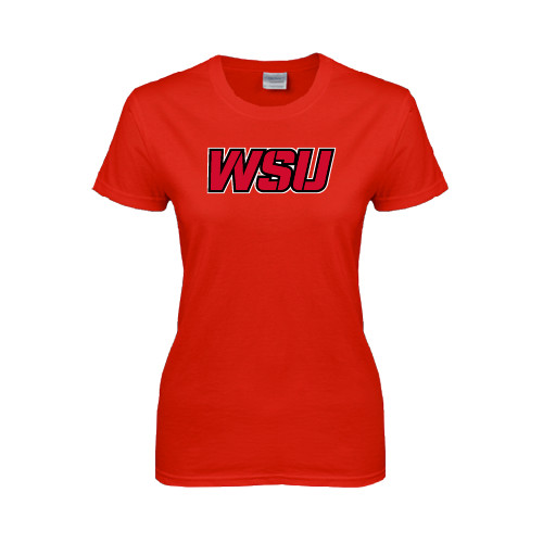 Womens Short Sleeve Red Tee-WSU