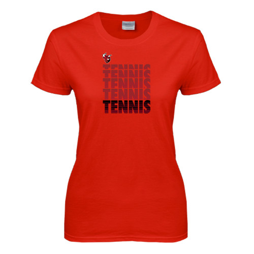 Womens Short Sleeve Red Tee-Tennis Design