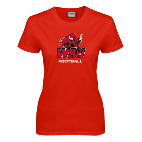 Womens Short Sleeve Red Tee-Football